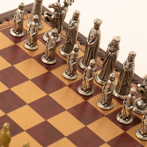 Solid Metal Chess Set with Dark Red Gameboard/Box