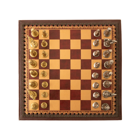 Solid Metal Chess Set with Dark Red Gameboard/Box