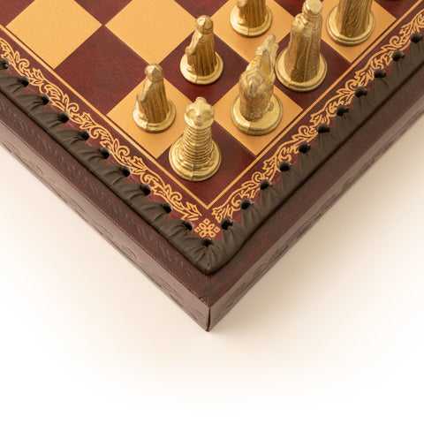 Solid Metal Chess Set with Dark Red Gameboard/Box