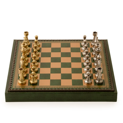 Solid Metal Chess Set with Green Gameboard/Box