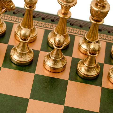 Solid Metal Chess Set with Green Gameboard/Box