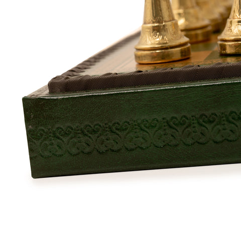 Solid Metal Chess Set with Green Gameboard/Box