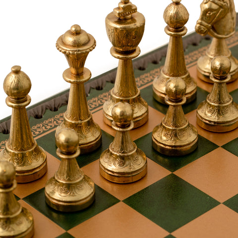 Solid Metal Chess Set with Green Gameboard/Box