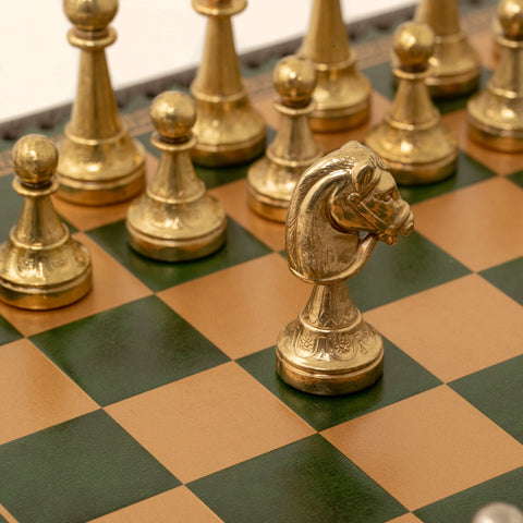 Solid Metal Chess Set with Green Gameboard/Box