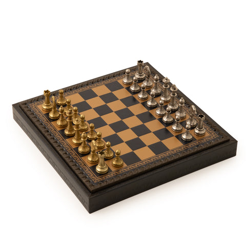 Solid Metal Chess Set with Leather-Like Gameboard/Box