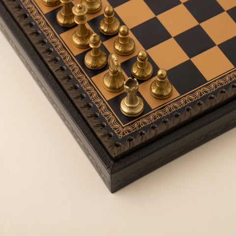 Solid Metal Chess Set with Leather-Like Gameboard/Box