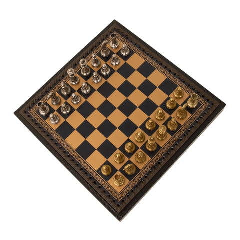 Solid Metal Chess Set with Leather-Like Gameboard/Box