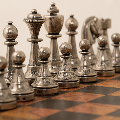 Solid Metal Chess with Leather-Like Ancient Map Board