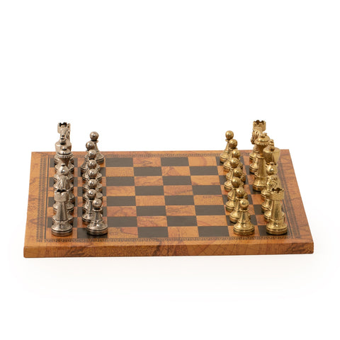 Solid Metal Chess with Leather-Like Ancient Map Board