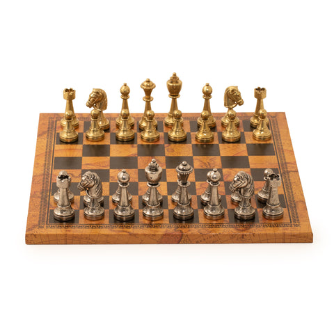 Solid Metal Chess with Leather-Like Ancient Map Board