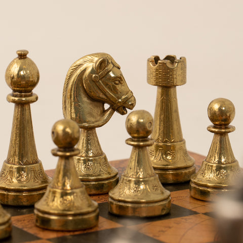 Solid Metal Chess with Leather-Like Ancient Map Board