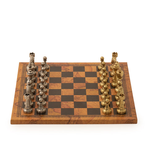 Solid Metal Chess with Leather-Like Ancient Map Board