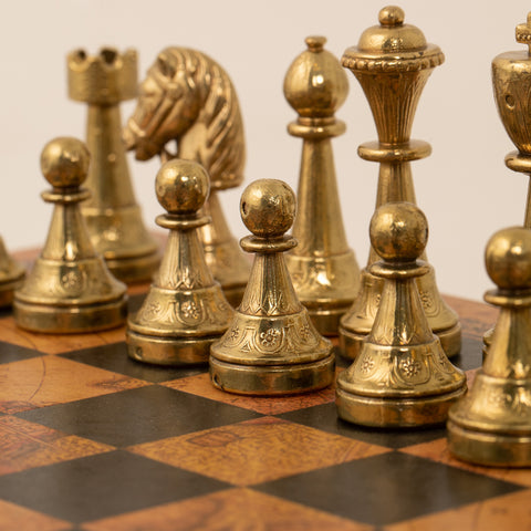 Solid Metal Chess with Leather-Like Ancient Map Board