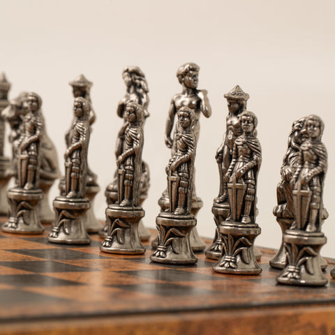 Solid Metal Florentine Chess Set with Gameboard/Box