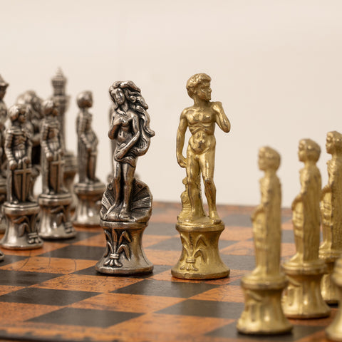 Solid Metal Florentine Chess Set with Gameboard/Box