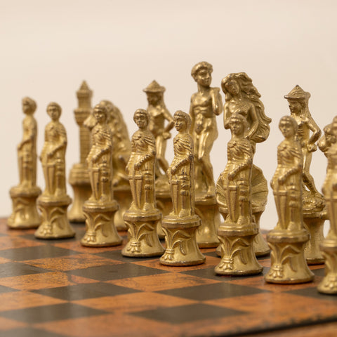 Solid Metal Florentine Chess Set with Gameboard/Box