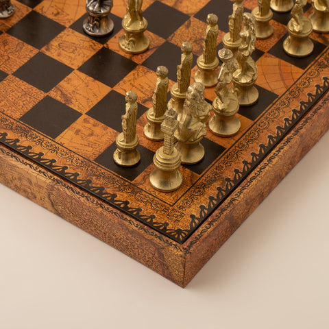 Solid Metal Florentine Chess Set with Gameboard/Box