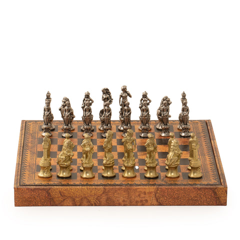 Solid Metal Florentine Chess Set with Gameboard/Box