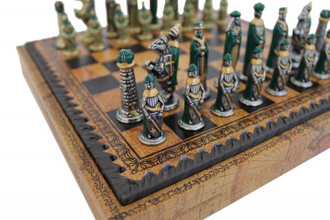 Solid Metal Handpainted Chess Pieces with Beautiful Leather-like Chessboard