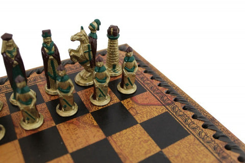 Solid Metal Handpainted Chess Pieces with Beautiful Leather-like Chessboard