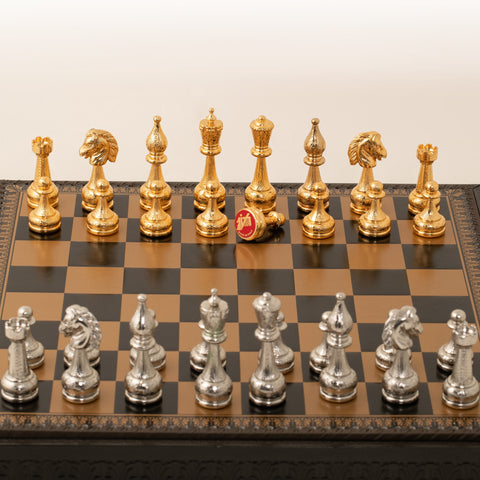 Solid Metal Real Gold/Silver Chess Set with Gameboard/Box