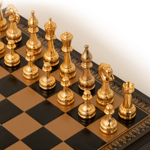 Solid Metal Real Gold/Silver Chess Set with Gameboard/Box