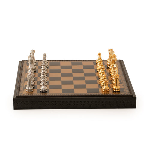 Solid Metal Real Gold/Silver Chess Set with Gameboard/Box