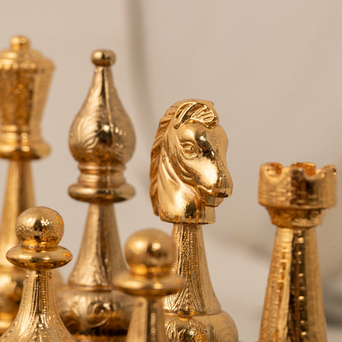 Solid Metal Real Gold/Silver Chess Set with Gameboard/Box