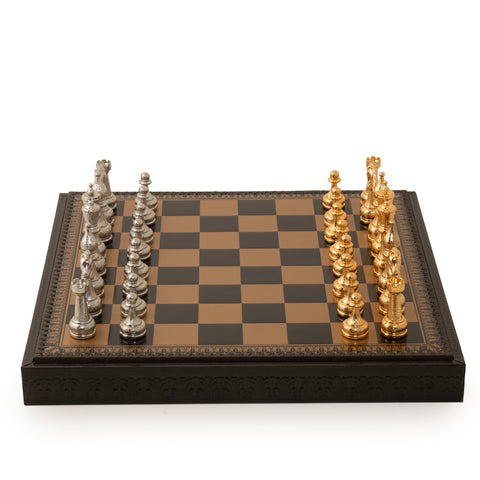 Solid Metal Real Gold/Silver Chess Set with Gameboard/Box