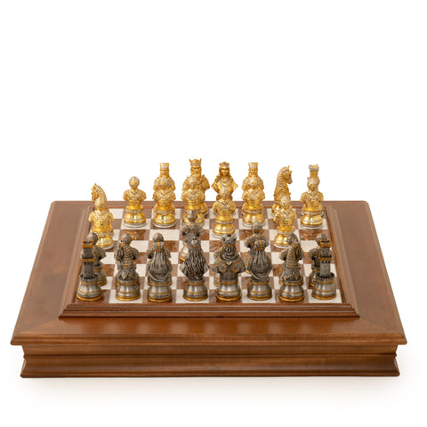 Solid Pewter Gold/Silver plated Chess with Marble Chessboard