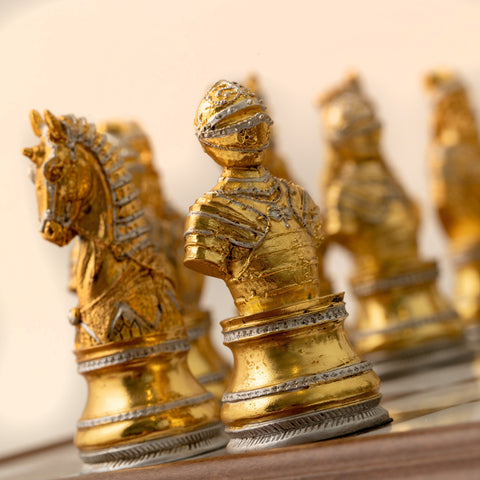 Solid Pewter Gold/Silver plated Chess with Marble Chessboard