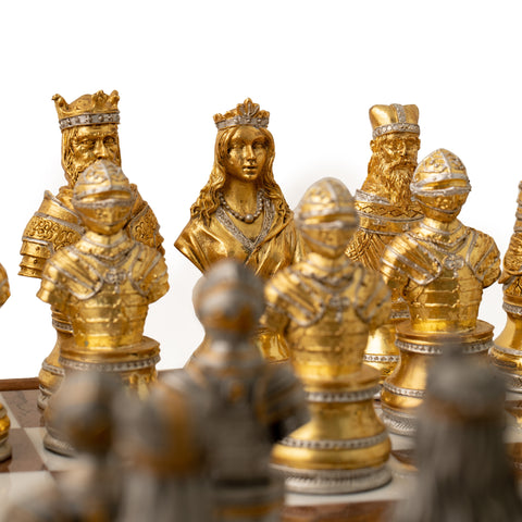 Solid Pewter Gold/Silver plated Chess with Marble Chessboard