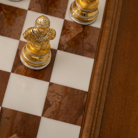 Solid Pewter Gold/Silver plated Chess with Marble Chessboard