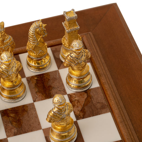 Solid Pewter Gold/Silver plated Chess with Marble Chessboard