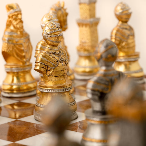 Solid Pewter Gold/Silver plated Chess with Marble Chessboard