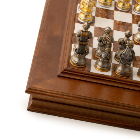 Solid Pewter Gold/Silver plated Chess with Marble Chessboard