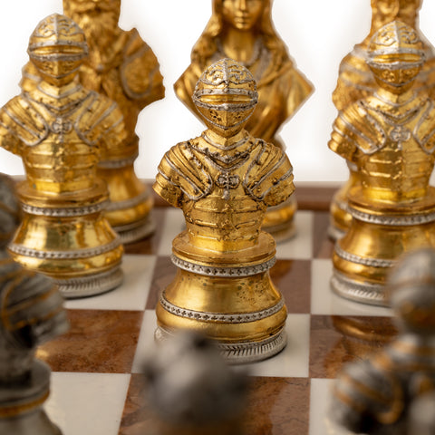 Solid Pewter Gold/Silver plated Chess with Marble Chessboard