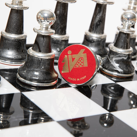 Solid Wood Chess Table with Beautiful Alabaster Top and Gold/Silver Coated Chess Set