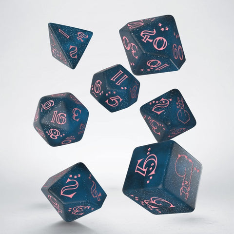 Sparkling Llama Dice Set Glittering dark blue and pink