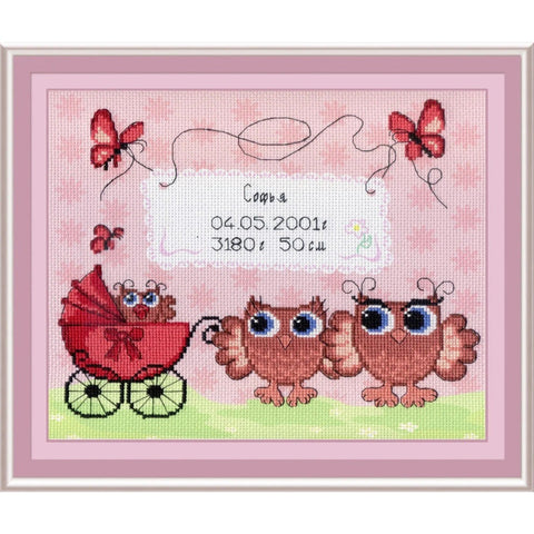 Cross Stitch Kit Birth Sampler Owlets SRK-317