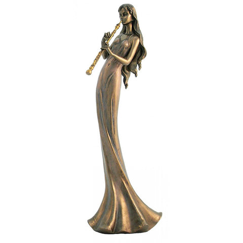 Bronze Finish Flute Player Lady Statue