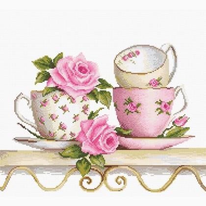 Stacked Tea Cups SBA2327 - Cross Stitch Kit