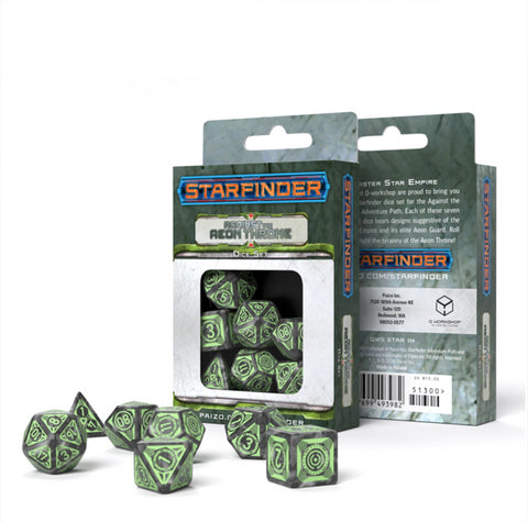 Starfinder Against The Aeon Throne Dice Set gray and green