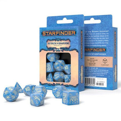 Starfinder Attack Of The Swarm Dice Set blue and white