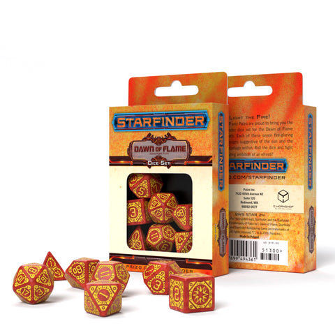 Starfinder Dawn Of Flame Dice Set brown and yellow