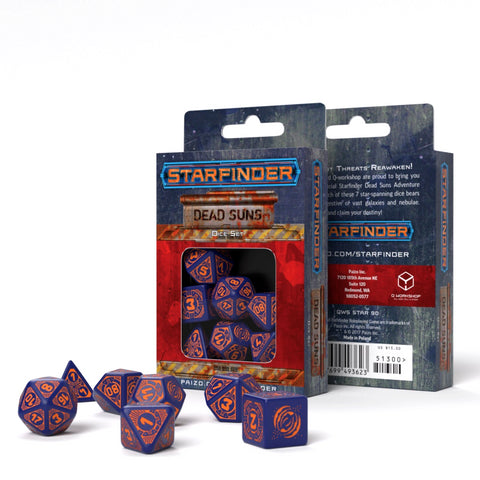 Starfinder Dead Suns Dice Set navy blue and orange