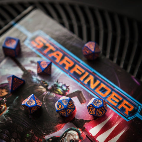 Starfinder Dead Suns Dice Set navy blue and orange