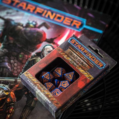 Starfinder Dead Suns Dice Set navy blue and orange