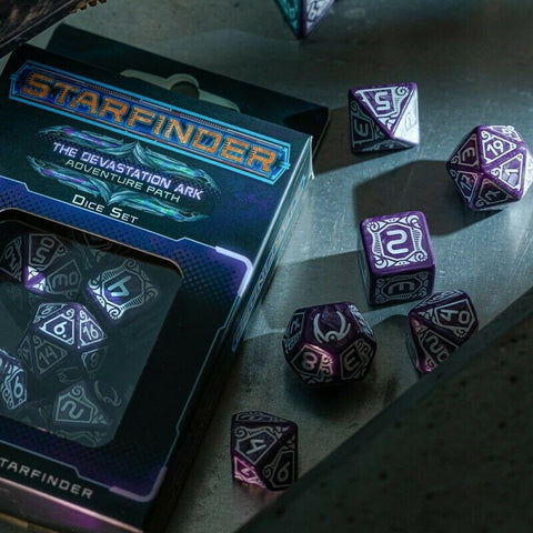 Starfinder Devastation Ark Dice Set purple and white