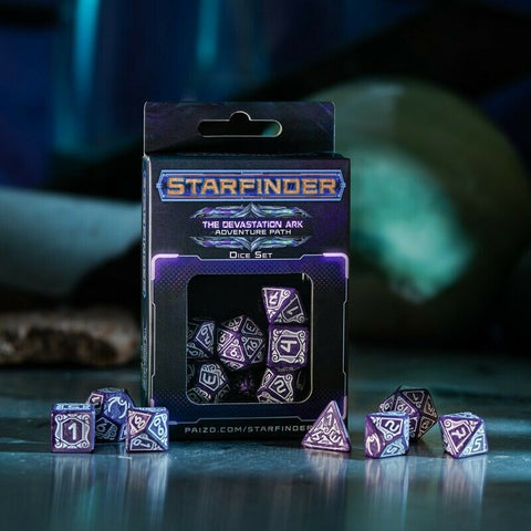 Starfinder Devastation Ark Dice Set purple and white